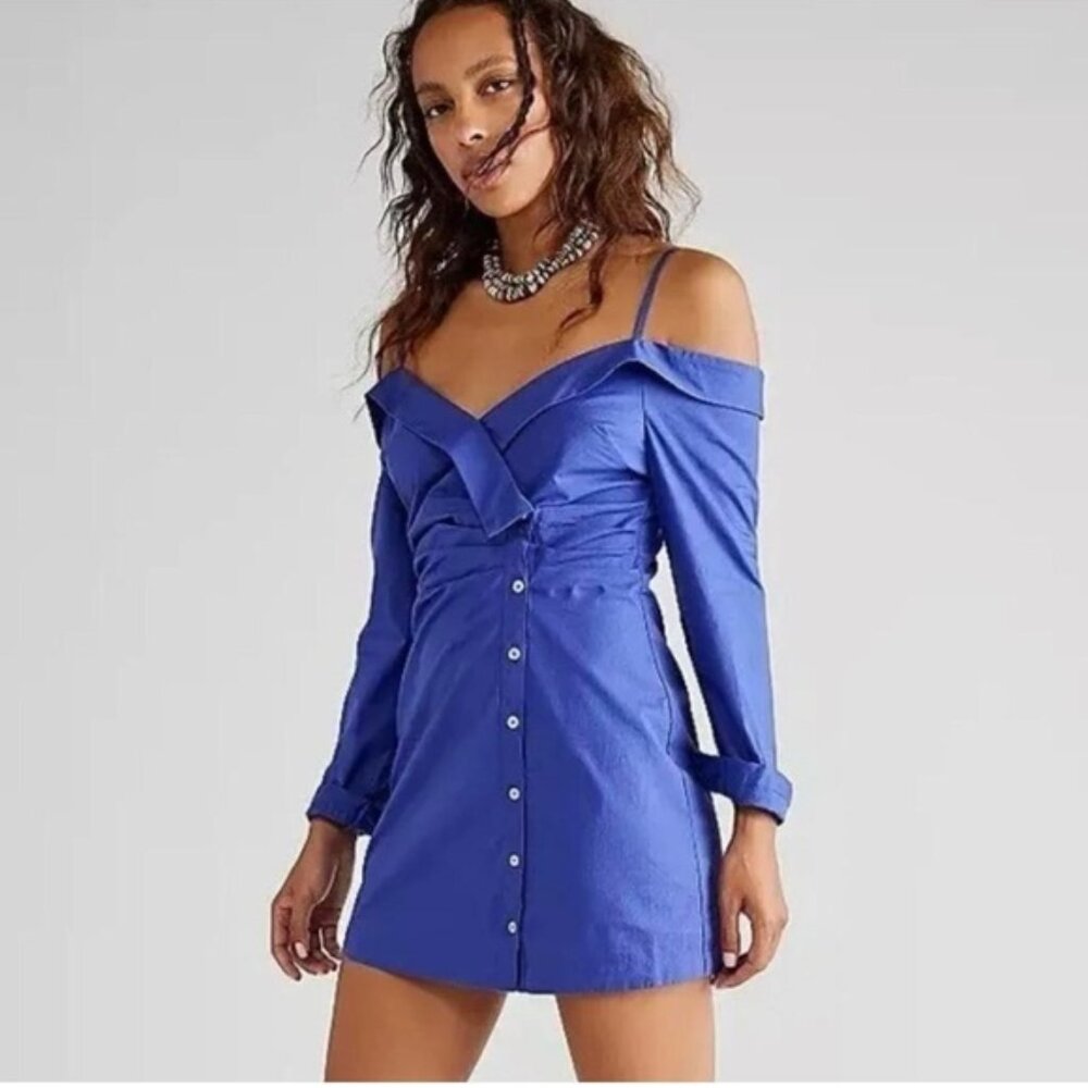 Free People Cobalt Blue Off-Shoulder Mini Dress